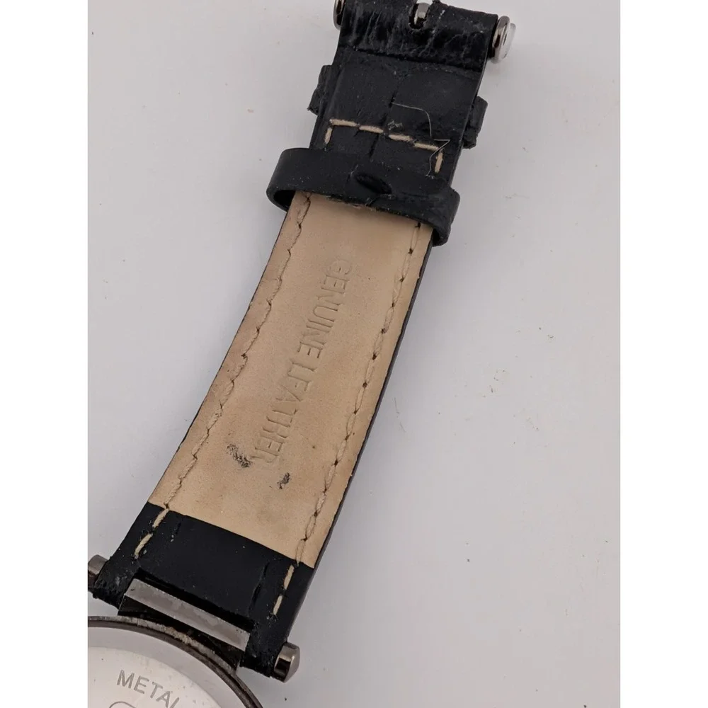 IMAN‎ Women's Watch 36mm Case Crystal Bezel Black Leather Band- New Battery